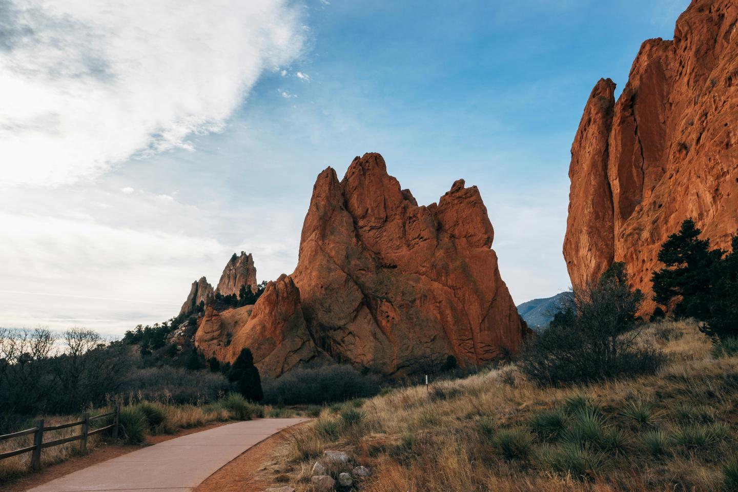 Rock formations under a blue sky at Garden of the Gods, Colorado.