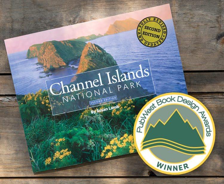 Channel Islands National Park book with award emblem on a wooden surface.